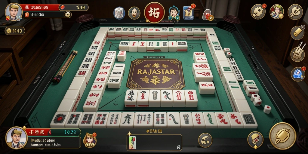 Tampilan gameplay <strong>RAJASTAR</strong> yang menarik dengan ubin Mahjong yang berwarna-warni.