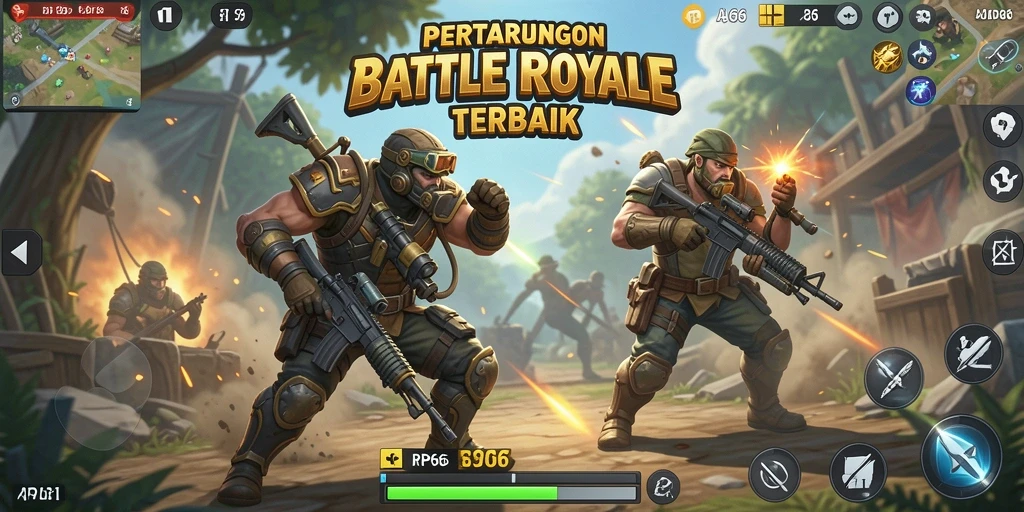 Screenshot gameplay RP66 menampilkan aksi seru dalam pertarungan Battle Royale.