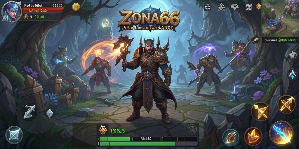 Screenshot gameplay ZONA66 menampilkan pertarungan yang mendebarkan dalam dunia fantasi.